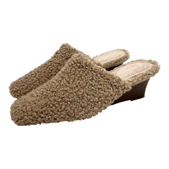 Vivaia Margot Square Toe Tan Sherpa Wedge Mules Women’s 38/7.5 - Picture 4 of 15